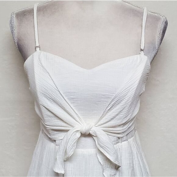 ANTHROPOLOGIE Entro White Bustier Tie Bust Spaghetti Strap Smocked Pocket Dress - Picture 5 of 15